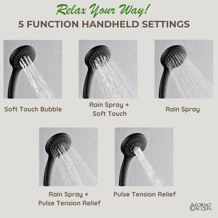 Forno Acqua AcquaSPA Retrofit Shower, Overhead Rainfall, 8 Inch Shower Head, Handheld Shower Head, Body Jets, 6 Way Diverter, Matte Black Finish, 1.8 GPM Flow Rate FORNO ACQUA