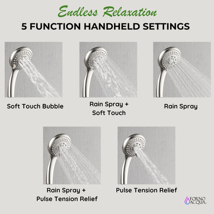 Forno Acqua AcquaSPA Retrofit Shower, Overhead Rainfall, 8 Inch Shower Head, Handheld Shower Head, Body Jets, 6 Way Diverter, Brushed Nickel Finish, 2.5 GPM Flow Rate FORNO ACQUA
