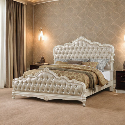 ACME 23540Q Chantelle Queen Bed, Rose Gold PU & Pearl White (1Set/3Ctn)