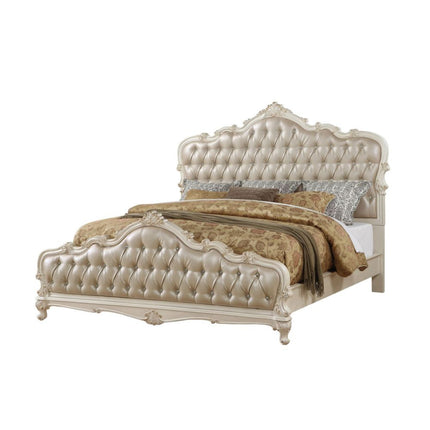 ACME 23540Q Chantelle Queen Bed, Rose Gold PU & Pearl White (1Set/3Ctn)