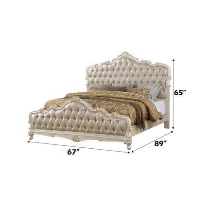 ACME 23540Q Chantelle Queen Bed, Rose Gold PU & Pearl White (1Set/3Ctn)