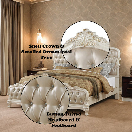 ACME 23540Q Chantelle Queen Bed, Rose Gold PU & Pearl White (1Set/3Ctn)