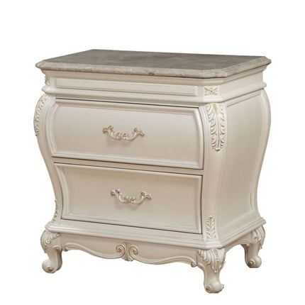 ACME 23543 Chantelle Nightstand with Granite Top, Pearl White