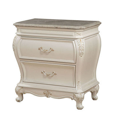 ACME 23543 Chantelle Nightstand with Granite Top, Pearl White ACME Furniture