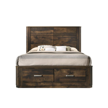 ACME 24200Q Elettra Queen Bed with Storage, Rustic Walnut