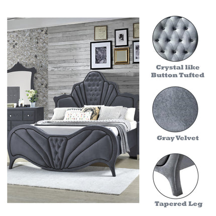 ACME 24230Q Dante Queen Bed, Gray Velvet