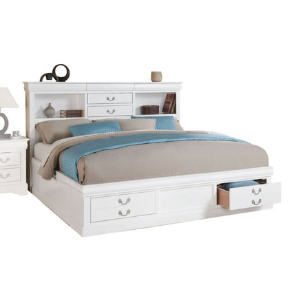 ACME 24487EK Louis Philippe III Eastern King Bed with Storage, White (1Set/3Ctn)