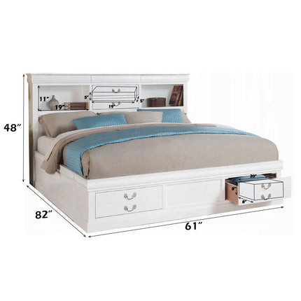 ACME 24490Q Louis Philippe III Queen Bed with Storage, White (1Set/3Ctn)