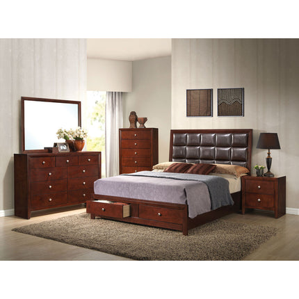 ACME 24590Q Ilana Queen Bed with Storage, Brown PU & Brown Cherry, (1Set/3Ctn)