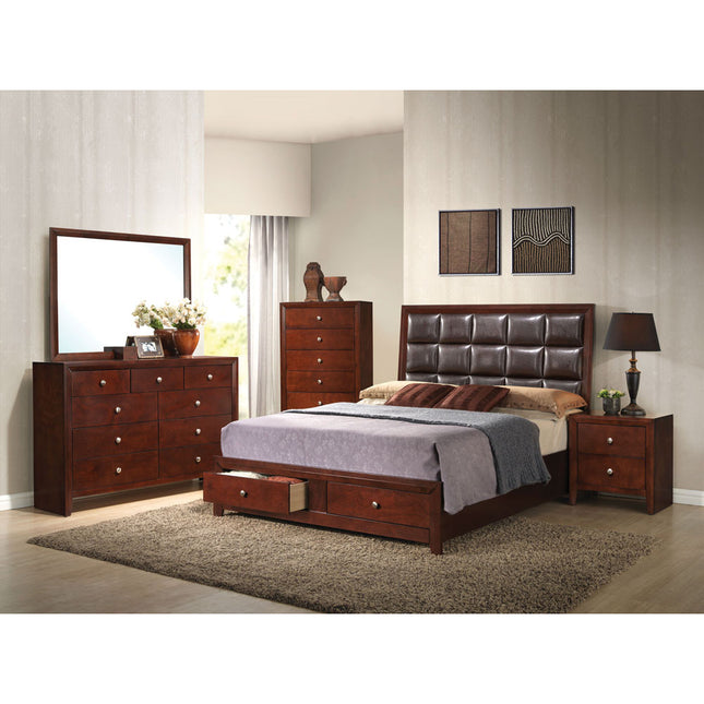 ACME 24590Q Ilana Queen Bed with Storage, Brown PU & Brown Cherry, (1Set/3Ctn)