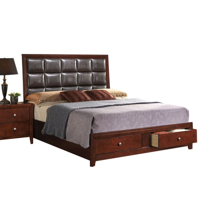 ACME 24590Q Ilana Queen Bed with Storage, Brown PU & Brown Cherry, (1Set/3Ctn)