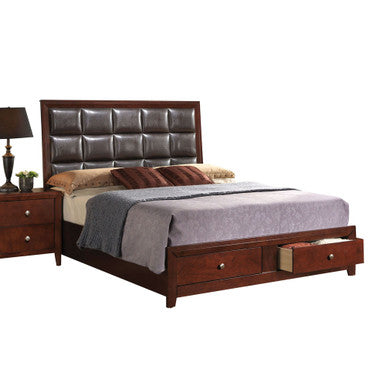 ACME 24590Q Ilana Queen Bed with Storage, Brown PU & Brown Cherry, (1Set/3Ctn) ACME Furniture
