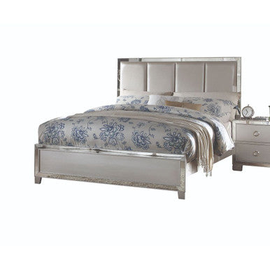 ACME 24827EK Voeville II Eastern King Bed (Padded Headboard), Platinum PU & Platinum (1Set/3Ctn) ACME Furniture