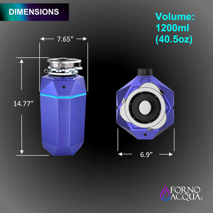 FORNO ACQUA BrightDIAMOND Amethyst 3/4HP Super Quiet Garbage Disposal Corded with Motion Sensor Cabinet Light & Pre-Wired Air Switch FORNO ACQUA