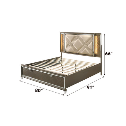 ACME 25317EK Skylar Eastern King Bed with Storage, LED, PU & Dark Champagne