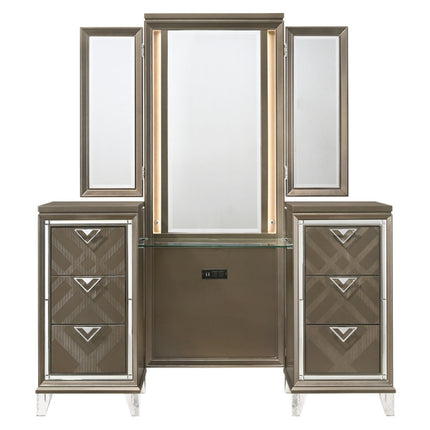 ACME 25327 Skylar Vanity Desk & Mirror, LED & Dark Champagne