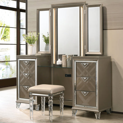 ACME 25327 Skylar Vanity Desk & Mirror, LED & Dark Champagne