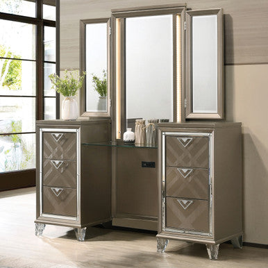 ACME 25327 Skylar Vanity Desk & Mirror, LED & Dark Champagne ACME Furniture
