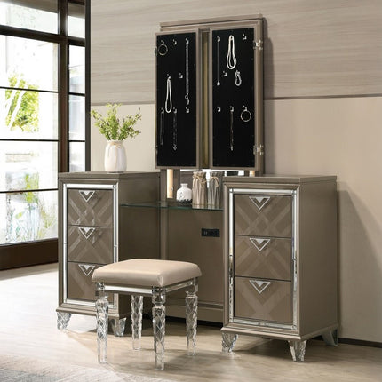 ACME 25327 Skylar Vanity Desk & Mirror, LED & Dark Champagne