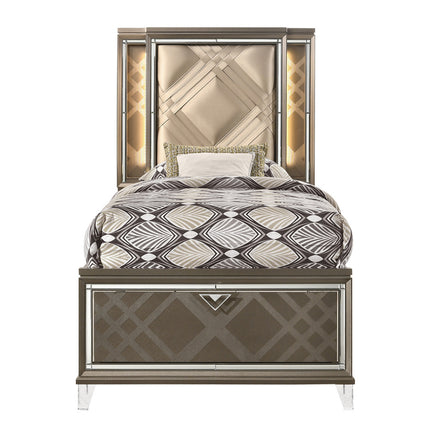 ACME 25335F Skylar Full Bed with Storage, LED, PU & Dark Champagne