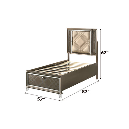 ACME 25335F Skylar Full Bed with Storage, LED, PU & Dark Champagne