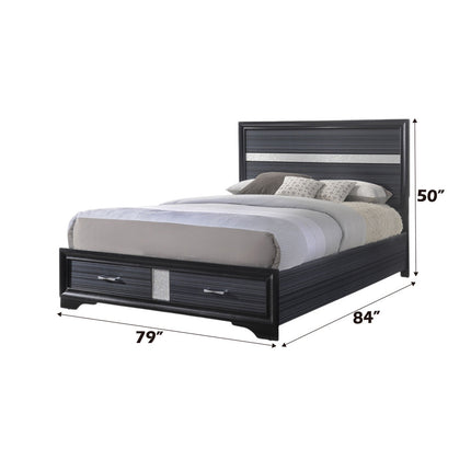 ACME 25897EK Naima Eastern King Bed with Storage, Black (1Set/3Ctn)