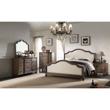 ACME 26104CK Baudouin California King Bed, Beige Linen & Weathered Oak (1Set/3Ctn) ACME Furniture