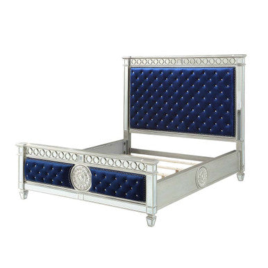 ACME 26144CK Varian California King Bed, Blue Velvet & Mirrored ACME Furniture