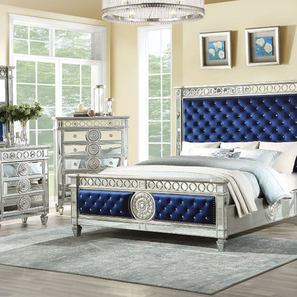 ACME 26150Q Varian Queen Bed, Blue Velvet & Mirrored (1Set/3Ctn)