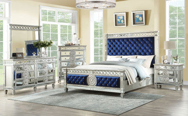 ACME 26150Q Varian Queen Bed, Blue Velvet & Mirrored (1Set/3Ctn) ACME Furniture