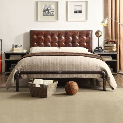 ACME 26210Q Brancaster Queen Bed, Vintage Brown Top Grain Leather (1Set/3Ctn)