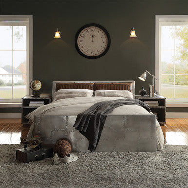 ACME 26220Q Brancaster Queen Bed with Storage, Retro Brown Top Grain Leather & Aluminum (1Set/4Ctn) ACME Furniture