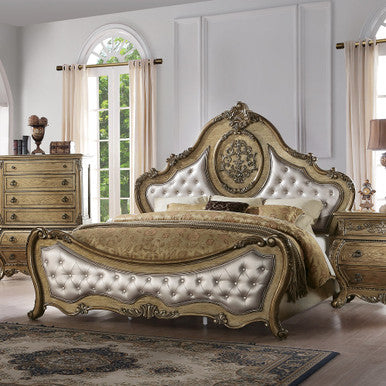ACME 26307EK Ragenardus Eastern King Bed, PU & Vintage Oak (1Set/3Ctn) ACME Furniture