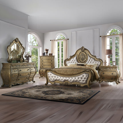 ACME 26307EK Ragenardus Eastern King Bed, PU & Vintage Oak (1Set/3Ctn)