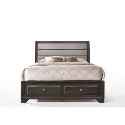 ACME 26537EK Soteris Eastern King Bed with Storage, Gray Fabric & Antique Gray (1Set/3Ctn)