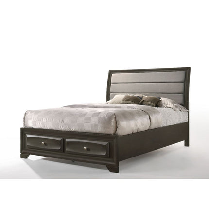 ACME 26537EK Soteris Eastern King Bed with Storage, Gray Fabric & Antique Gray (1Set/3Ctn)