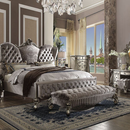 ACME 26820Q Versailles Queen Bed, Velvet & Antique Platinum (1Set/3Ctn)
