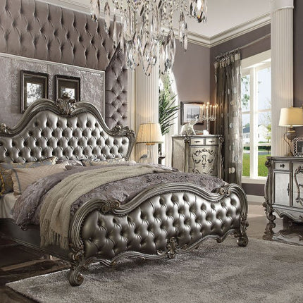 ACME 26840Q Versailles II Queen Bed, Silver PU & Antique Platinum (1Set/3Ctn)