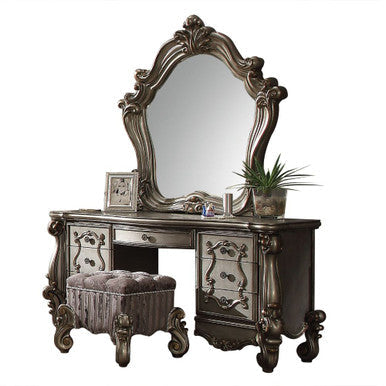 ACME 26848 Versailles Vanity Stool, Fabric & Antique Platinum ACME Furniture