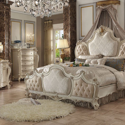 ACME 26880Q Picardy Queen Bed, Fabric & Antique Pearl (1Set/3Ctn)