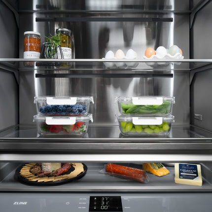 ZLINE Autograph Edition 60 in. 32.2 cu. ft. French Door Built-In Bottom Freezer Refrigerator with Water Dispenser and Ice Maker in White Matte with Graphite Gray Interior and Polished Gold Accents (GRBIVZ-WM-60-G)