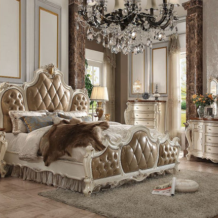 ACME 26900Q Picardy Queen Bed, PU & Antique Pearl (1Set/3Ctn)