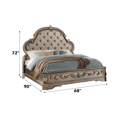 ACME 26930Q Northville Queen Bed, PU & Antique Silver (1Set/3Ctn)