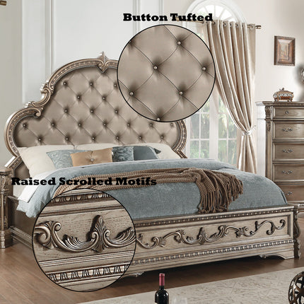 ACME 26930Q Northville Queen Bed, PU & Antique Silver (1Set/3Ctn)