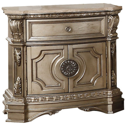 ACME 26934 Northville Nightstand with Marble Top, Antique Silver