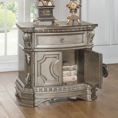 ACME 26935 Northville Nightstand with Wooden Top, Antique Silver ACME Furniture