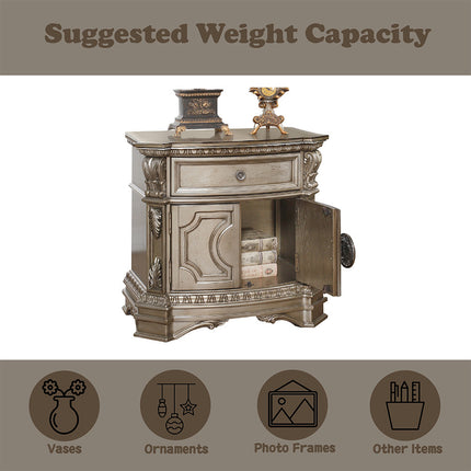 ACME 26935 Northville Nightstand with Wooden Top, Antique Silver