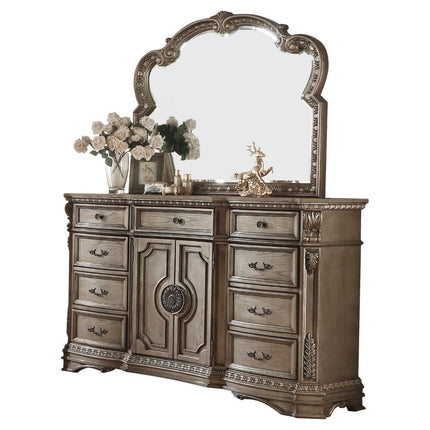 ACME 26938 Northville Dresser with Wooden Top, Antique Silver
