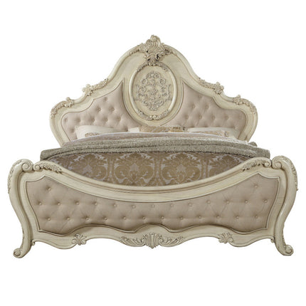 ACME 27004CK Ragenardus California King Bed, Beige Linen & Antique White (1Set/3Ctn)