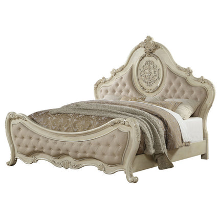 ACME 27007EK Ragenardus Eastern King Bed, Beige Linen & Antique White (1Set/3Ctn)